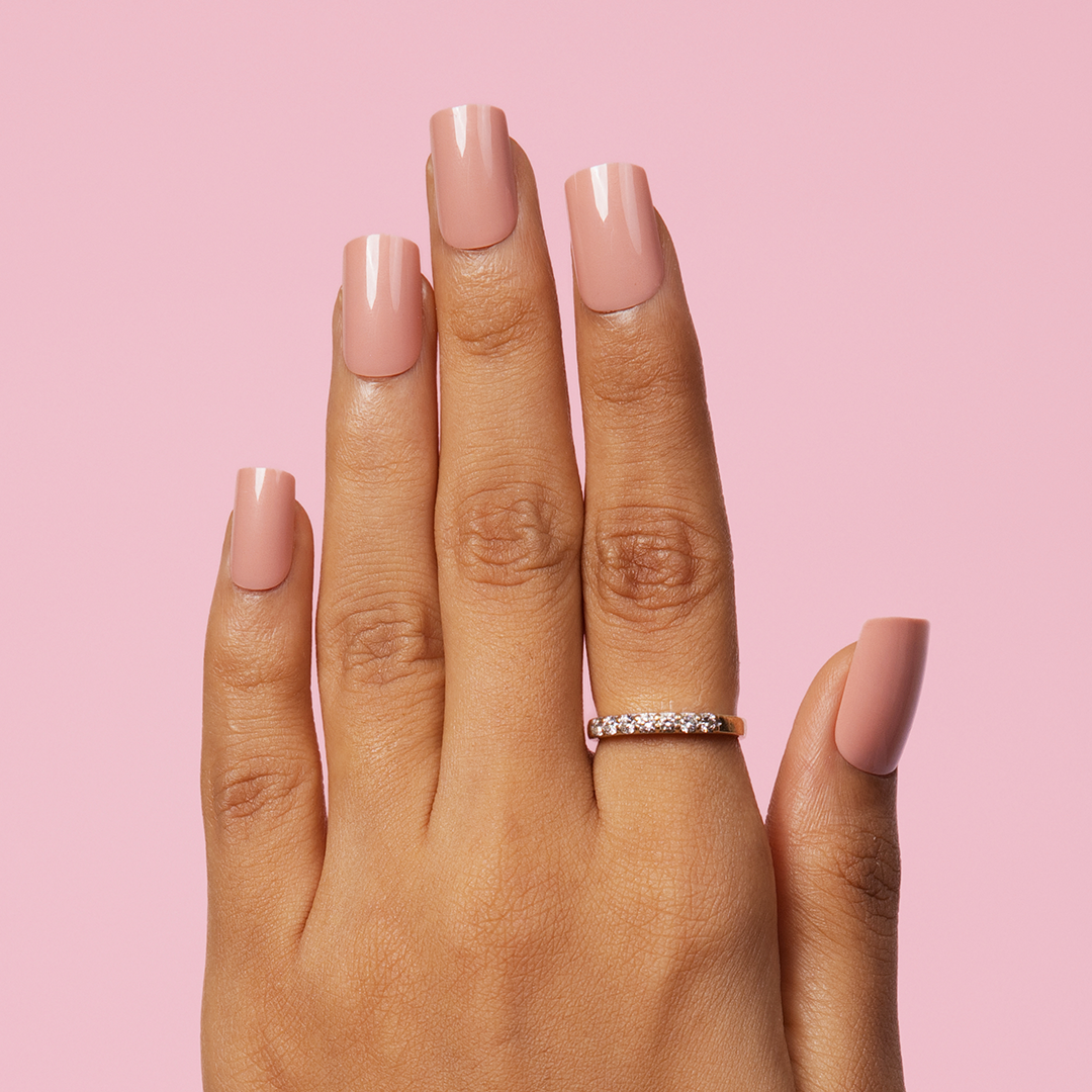 Medium, Square Press-On Nails (Natural Nude) with Nail Glue + Nail Glue Sticker