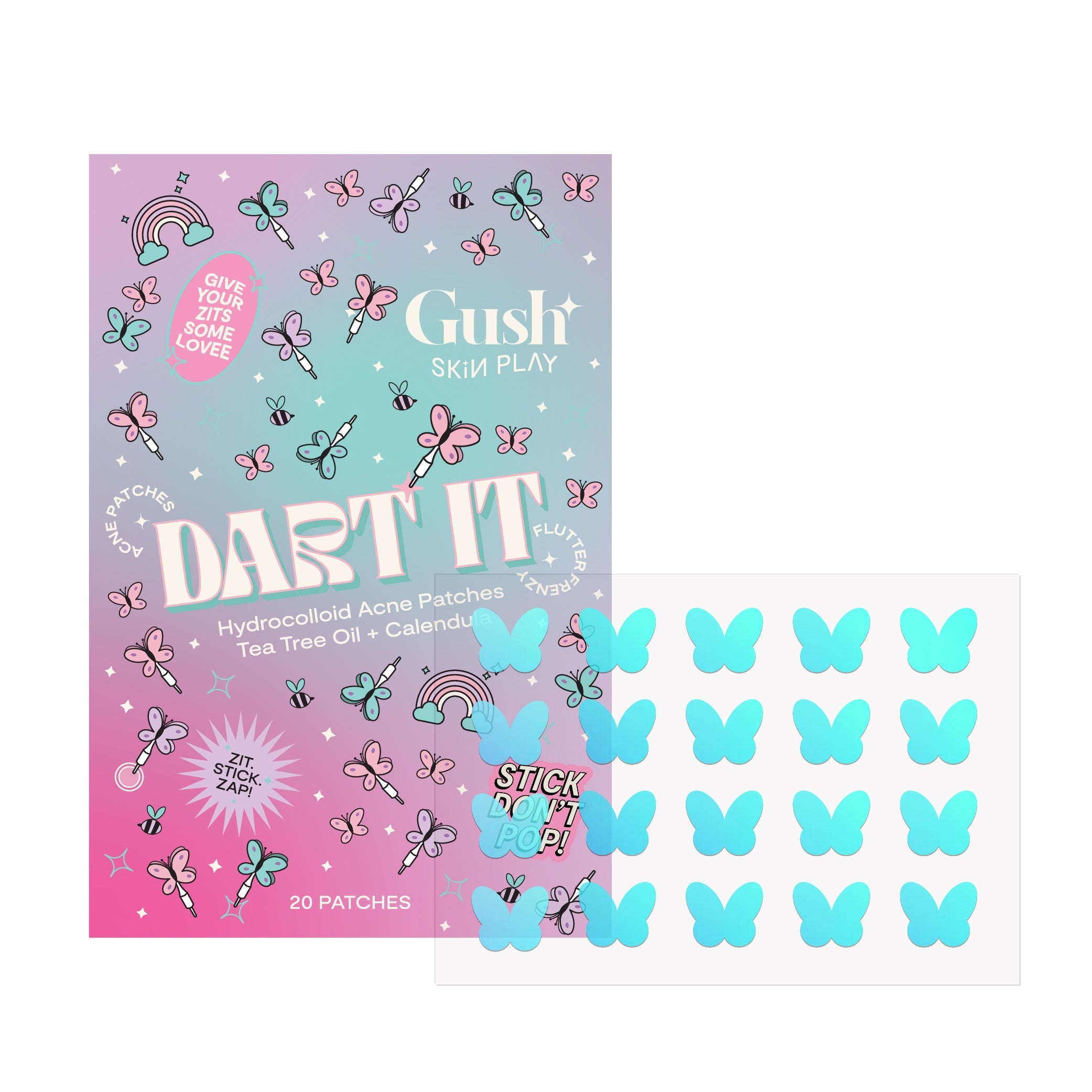 🎁 Dart It - Tea Tree & Hydrocolloid Acne Pimple Patches for Zits & Blemishes - Holographic Butterfly