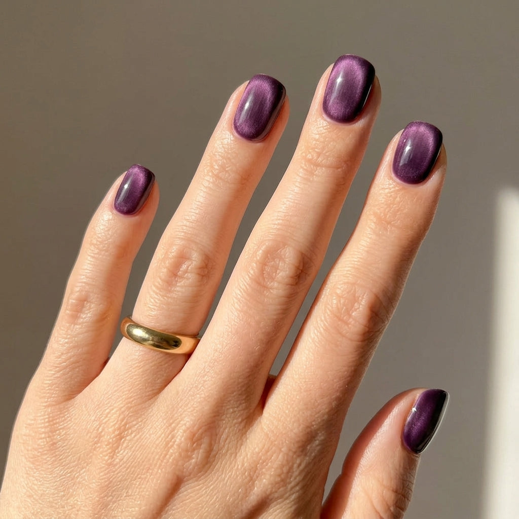 Ruby, Cat Eye with Nail Glue + Nail Glue Sticker | Short, Squoval Press-On Nails
