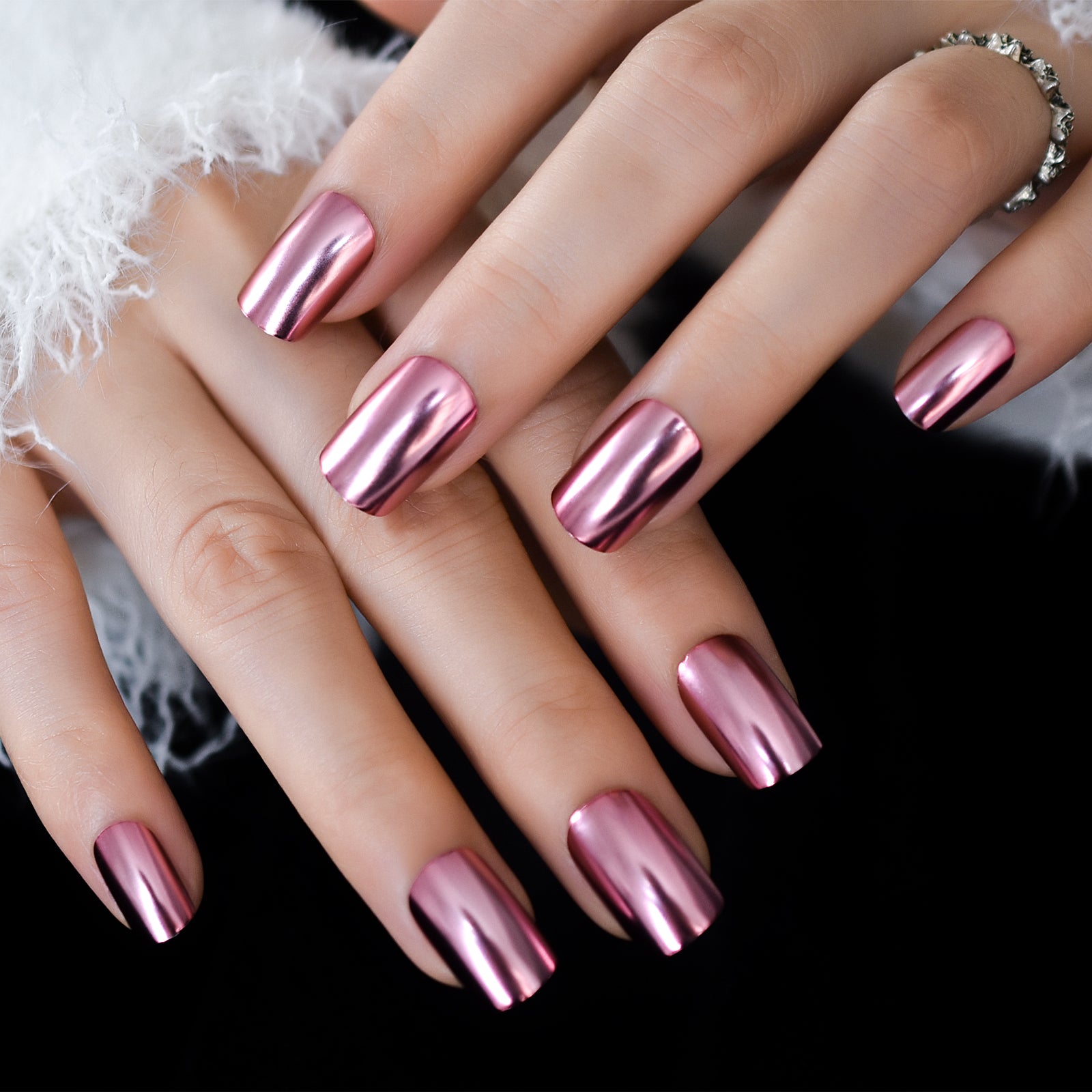 Chrome Pink - Short Square - Press on Nails